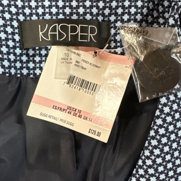 Kasper French Blue Navy Houndstooth One Button Blazer Suit Jacket New Women 10 - Picture 7 of 8